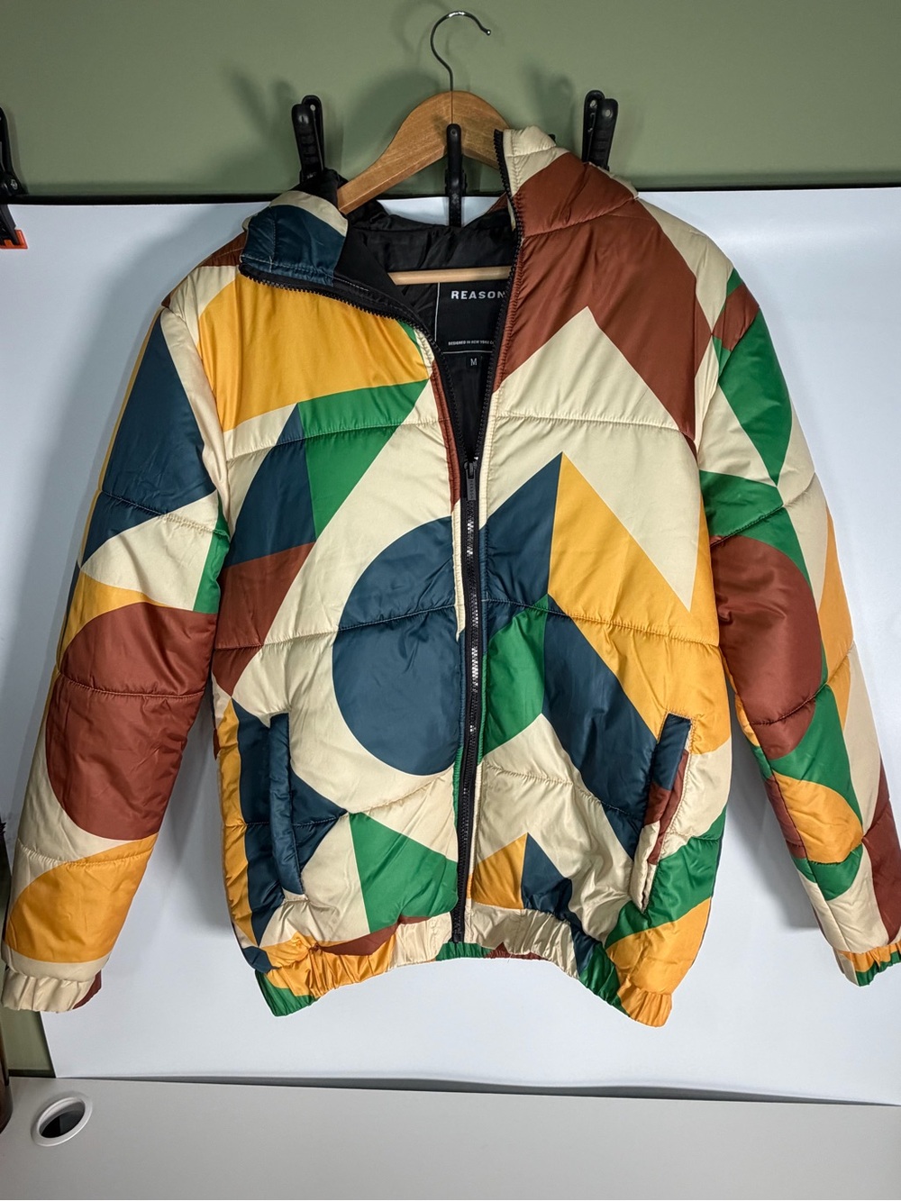 Reason Brand Multicolor Geometric Hooded Puffer Jacket Men's Size M